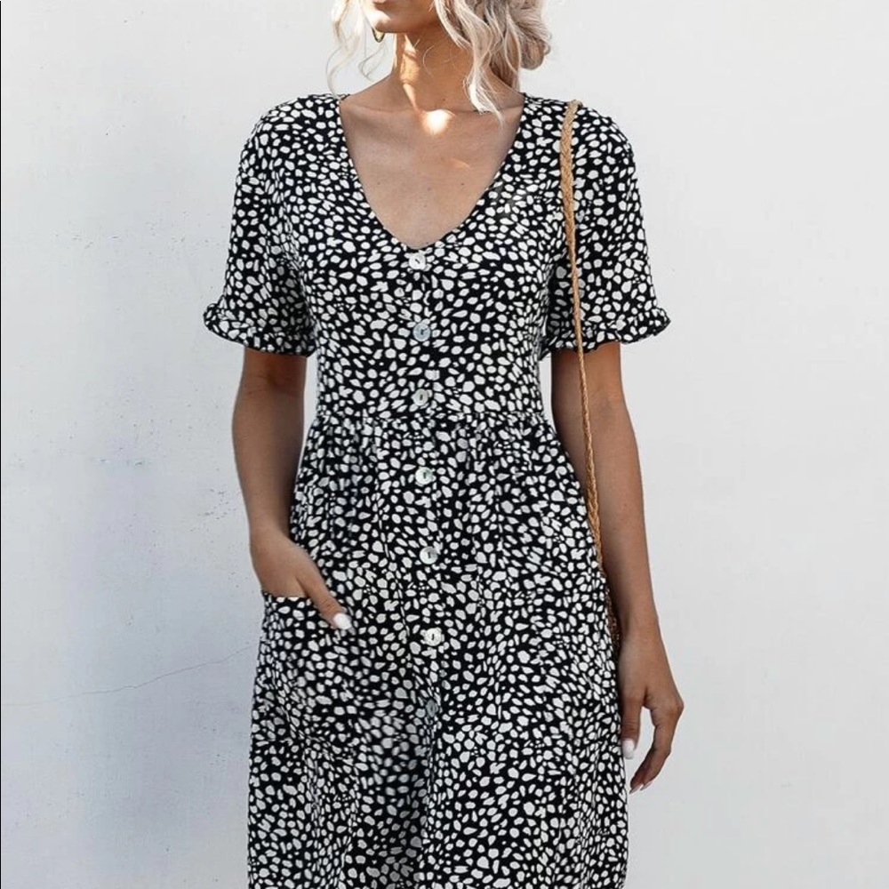 Button Dalmatian Print Dress